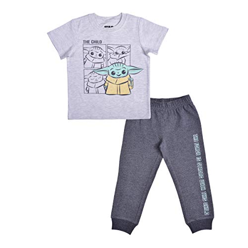 Star Wars The Mandalorian Baby Yoda Boys Short Sleeve Shirt and Jogger Pants for Toddler and Little Kids – Grey