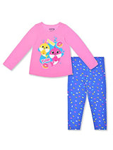 Nickelodeon Baby Shark Girls’ Long Sleeve Shirt and Legging Set for Infant and Toddler – Pink/Blue