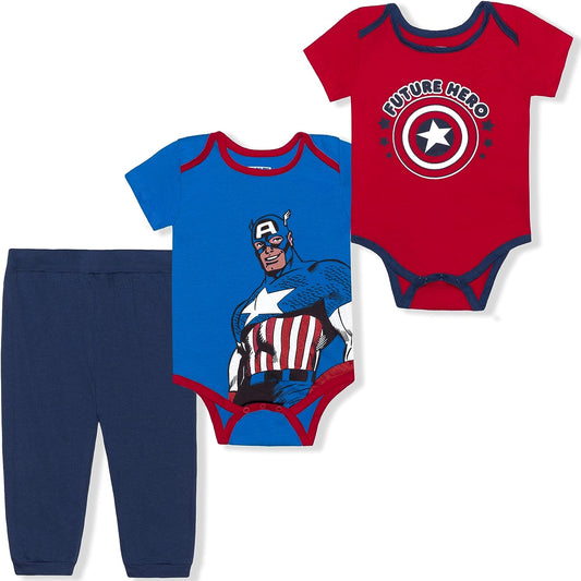 Marvel Captain America Boys? Bodysuits and Jogger Set for Infant ? Blue/Red/Navy