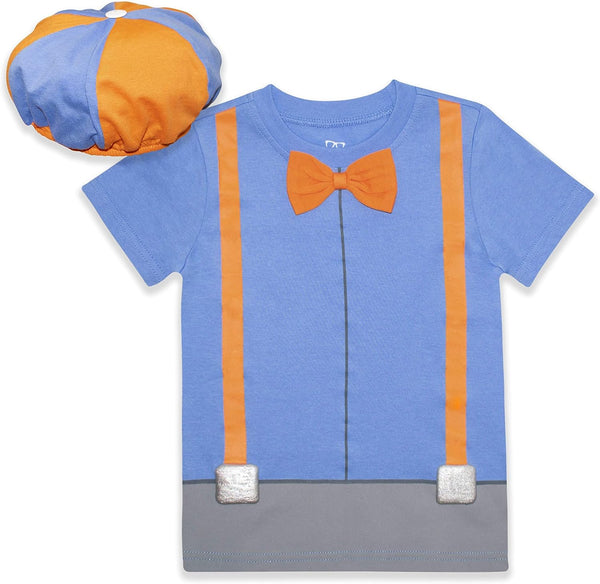 Blippi Boys? Roleplay T- Shirt and Hat Set for Toddler, Little and Big Kids ? Blue/Orange