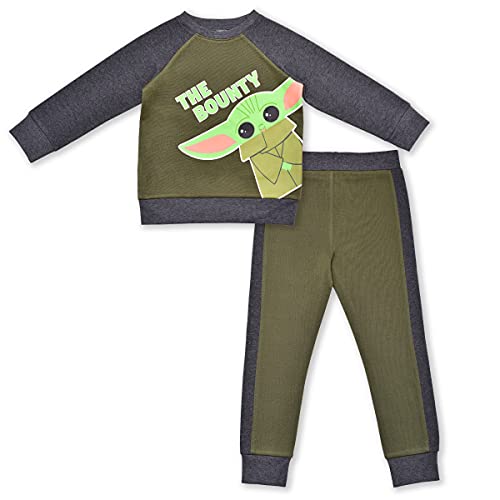 Star Wars Baby Yoda Boys’ Sweatshirt and Joggers Set for Toddlers and Little Kids – Green/Grey