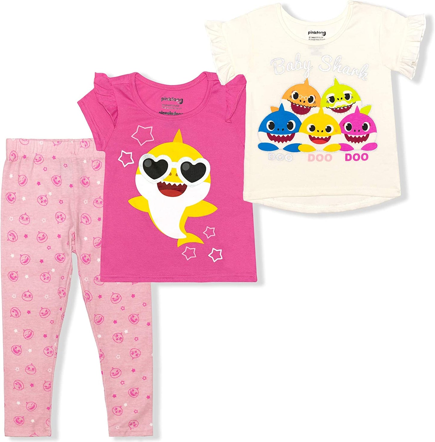 Nickelodeon Baby Shark Girls’ T-Shirts and Legging Pants Set for Infant and Toddlers - Pink/White