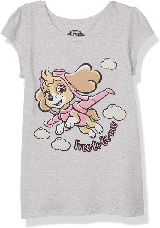 Nickelodeon Paw Patrol Girls Short Sleeve T-Shirt for Toddler and Little Kids - Grey/Pink/White/Blue