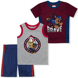 Nickelodeon Paw Patrol Marshall, Rubble and Chase Boys' T-Shirt, Tank Top and Shorts Set for Toddler – Blue/Grey/Navy