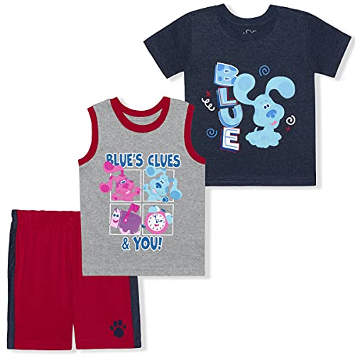 Nickelodeon Blue’s Clues Boys’ T-Shirt, Tank Top and Short Set for Toddler – Navy/Grey/Red