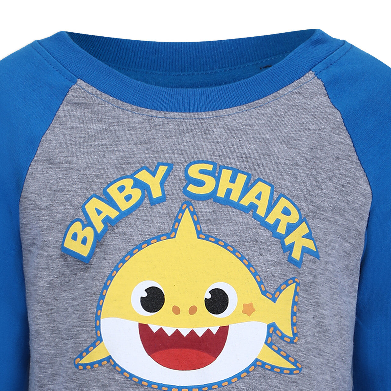 Nickelodeon Baby Shark Boy's Pullover Graphic Tee with Raglan Long Sleeves, Blue/ Grey