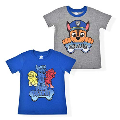 Nickelodeon Paw Patrol Chase, Marshall and Rubble Boys’ 2 Pack T-Shirt for Toddler and Little Kids – Blue/Grey