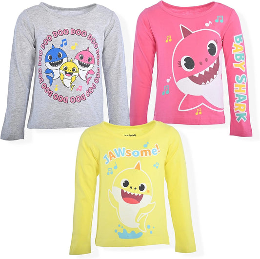 Nickelodeon Girl's 3-Pack Baby Shark Long Sleeve Graphic Tee Shirt