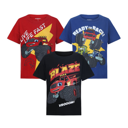 Blaze and The Monster Machines Toddler Boys' T-Shirt (Pack of 3) Blue