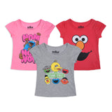 Sesame Street Girls 3 Pack T-Shirts for Infant and Toddler – Red/Pink/Grey