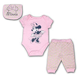 Disney Minnie Mouse Girls’ Bodysuit Creeper, Joggers and Bib Set for Newborn - Pink/Grey