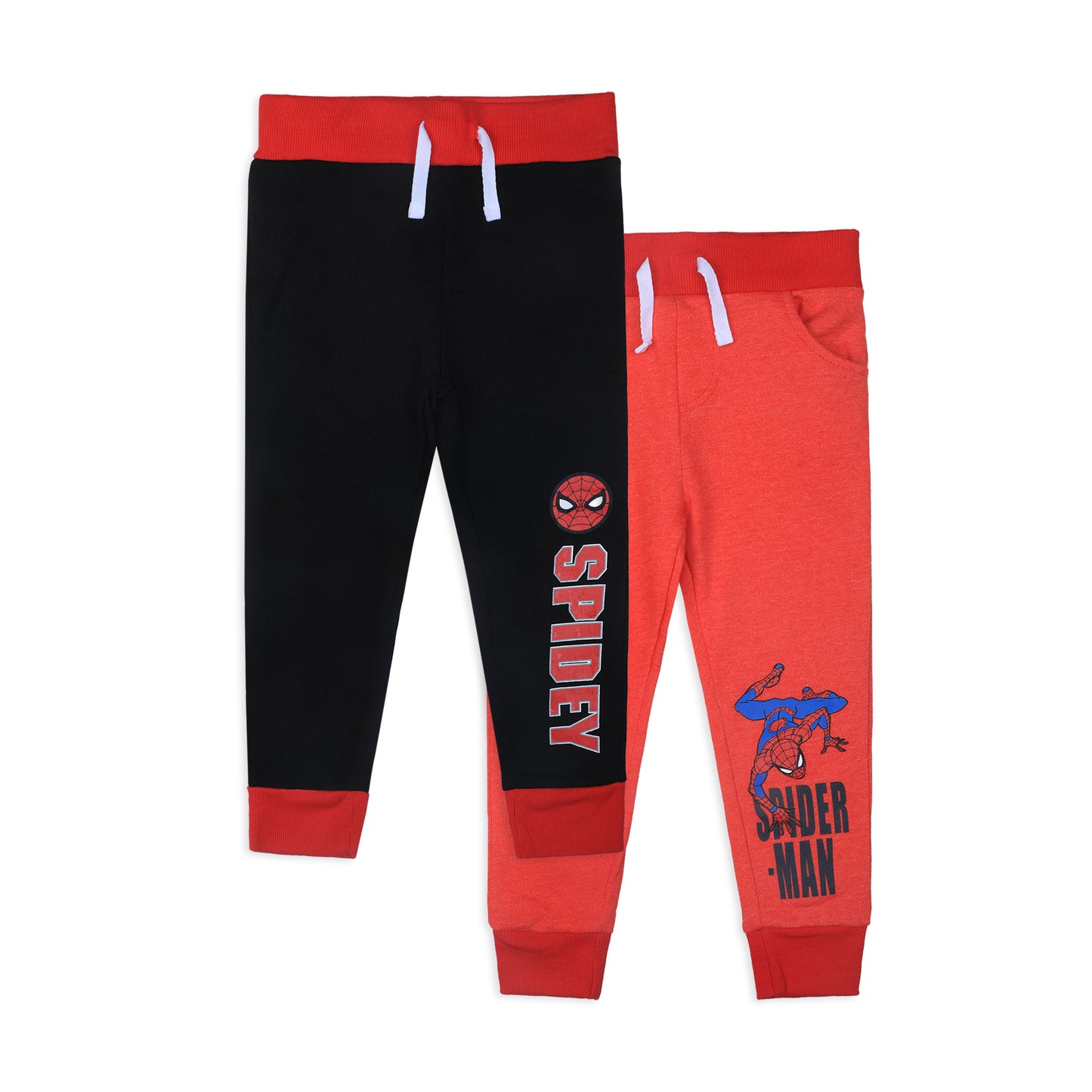 Marvel Spiderman Boys 2 Pack Joggers with Drawstring for Toddler and Little Boys - Red/Black