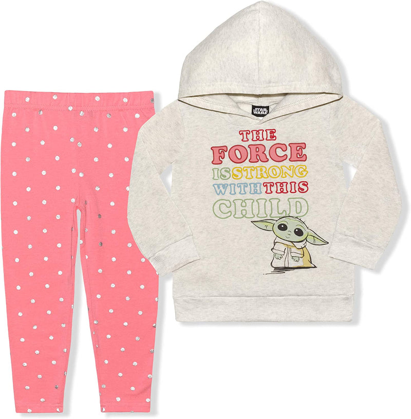 Star Wars The Mandalorian Baby Yoda Girls 2 Piece Hoodie and Jogger Pants Set for Toddler and Little Kids - Pink/Grey