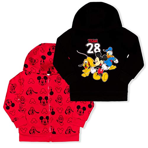 Disney Mickey Mouse Boys Mickey, Donald Duck and Pluto 2 Pack Hoodie for Toddler and Little Kids – Red/Black