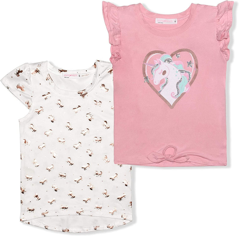 Young Hearts Girls’ 2 Pack T-Shirts for Toddler, Little and Big Kids – Pink/White or Pink