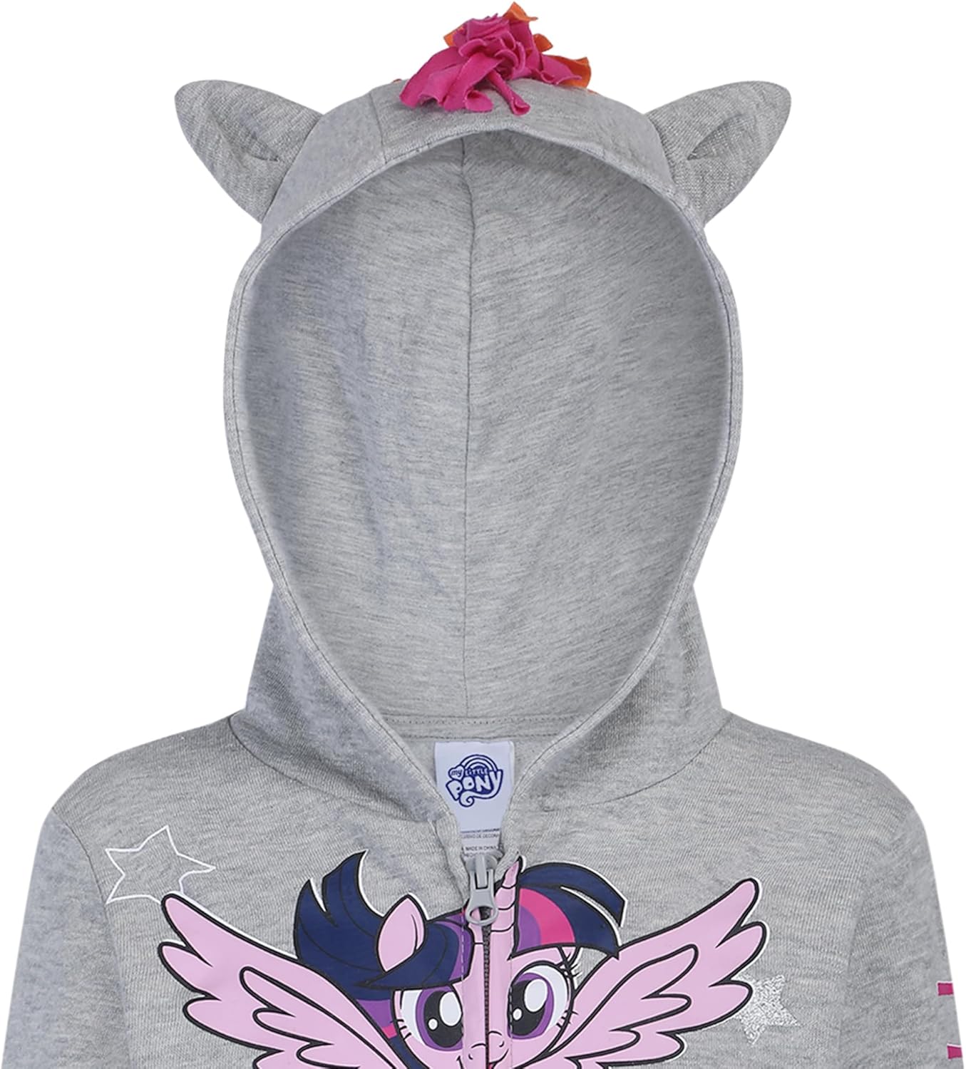 My Little Pony Rainbow Dash, Twilight Sparkle and Pinkie Pie Girls Zip Up Hoodie for Toddlers and Big Kids - Grey