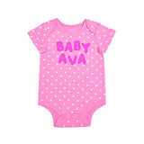 Young Hearts Girl's Name Printed Short Sleeve Polka Dot Creeper - Pink,