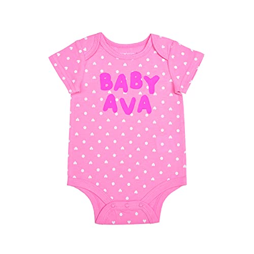 Young Hearts Girl's Name Printed Short Sleeve Polka Dot Creeper - Pink,