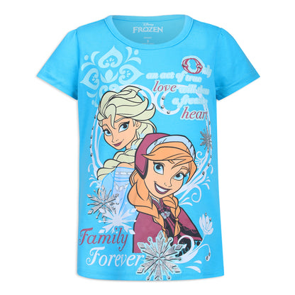 Disney Frozen Elsa and Anna Girls’ Short Sleeve Shirt 3 Pack for Toddler and Little Kids – Pink/Blue/White