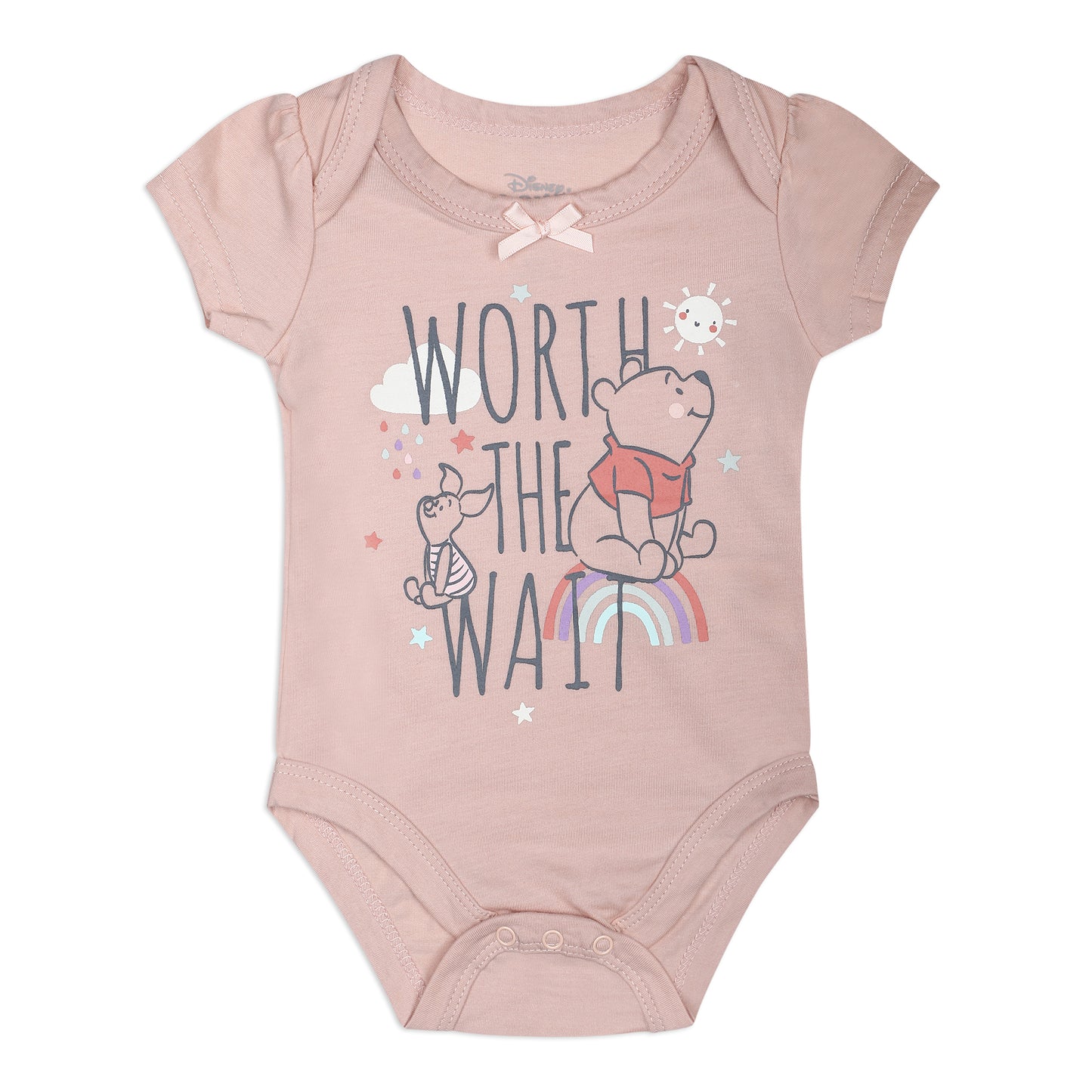 Disney Girls’ Dumbo, Princess Or Winnie The Pooh 3 Pack Bodysuit for Newborn – Pink/Grey or Pink/Green/Grey or Pink/Beige