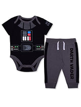 Star Wars Boys’ Darth Vader or R2D2 Bodysuit and Jogger with Drawstring Set for Newborn and Infant – Black/White