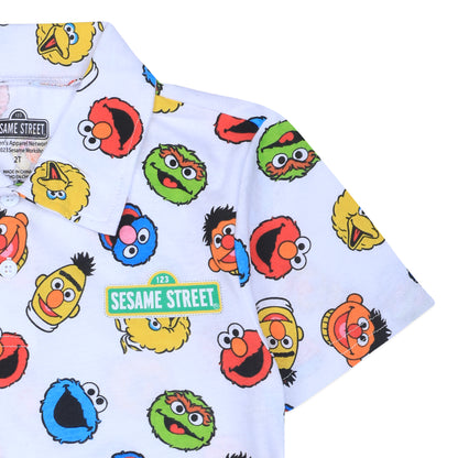 Sesame Street Boys’ Half Button Shirt for Infant and Toddler – White