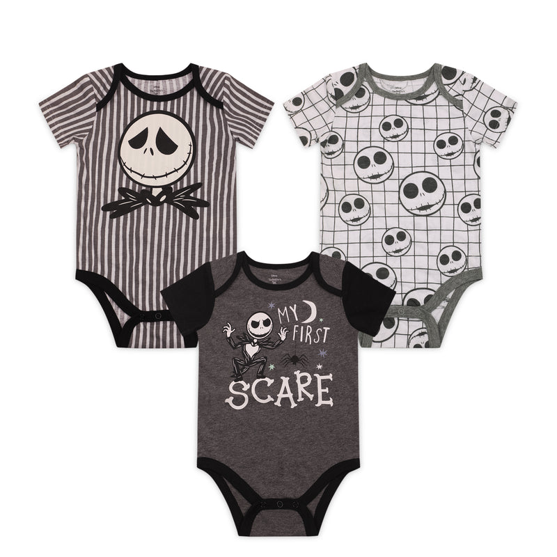 Disney Nightmare Before Christmas Boys’ Jack Skellington 3 Pack Bodysuits for Infant – Grey