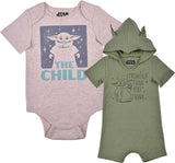 Star Wars The Mandalorian Baby Yoda Boys’ Bodysuit and Hooded Romper Set for Newborn and Infant – Green/Grey