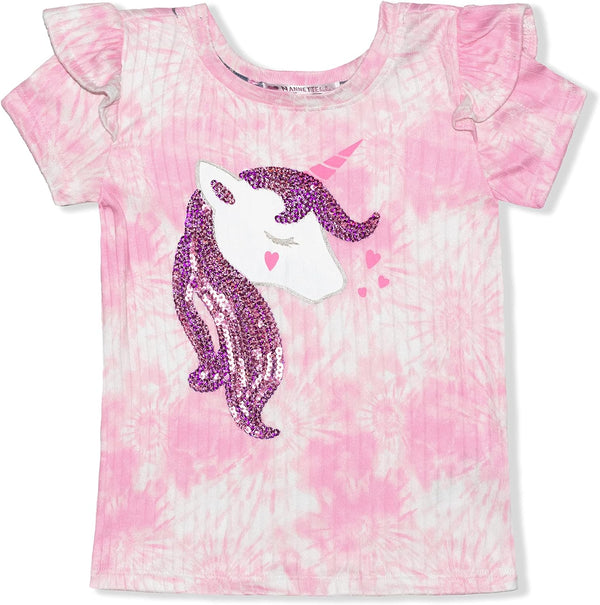 Nannette Unicorn Girls? Short Sleeve T-Shirt, Legging Pants and Scrunchie Set for Little Kids ? Pink/Grey