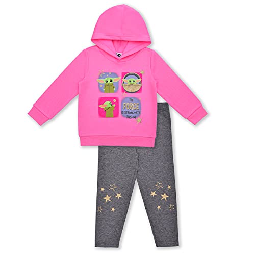 Star Wars The Mandalorian Girls’ Baby Yoda Hoodie and Legging Set for Toddler and Little Kids – Pink/Grey