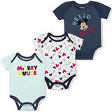 Disney Mickey Mouse Boys’ Short Sleeve 3 Pack Bodysuits for Newborn – Navy/Blue/White