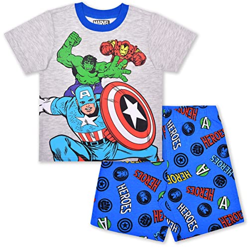 Marvel Ironman, Captain America and Hulk Boys’ T-Shirt and Short Set for Toddler and Little Kids –Grey/Black or Grey/Blue