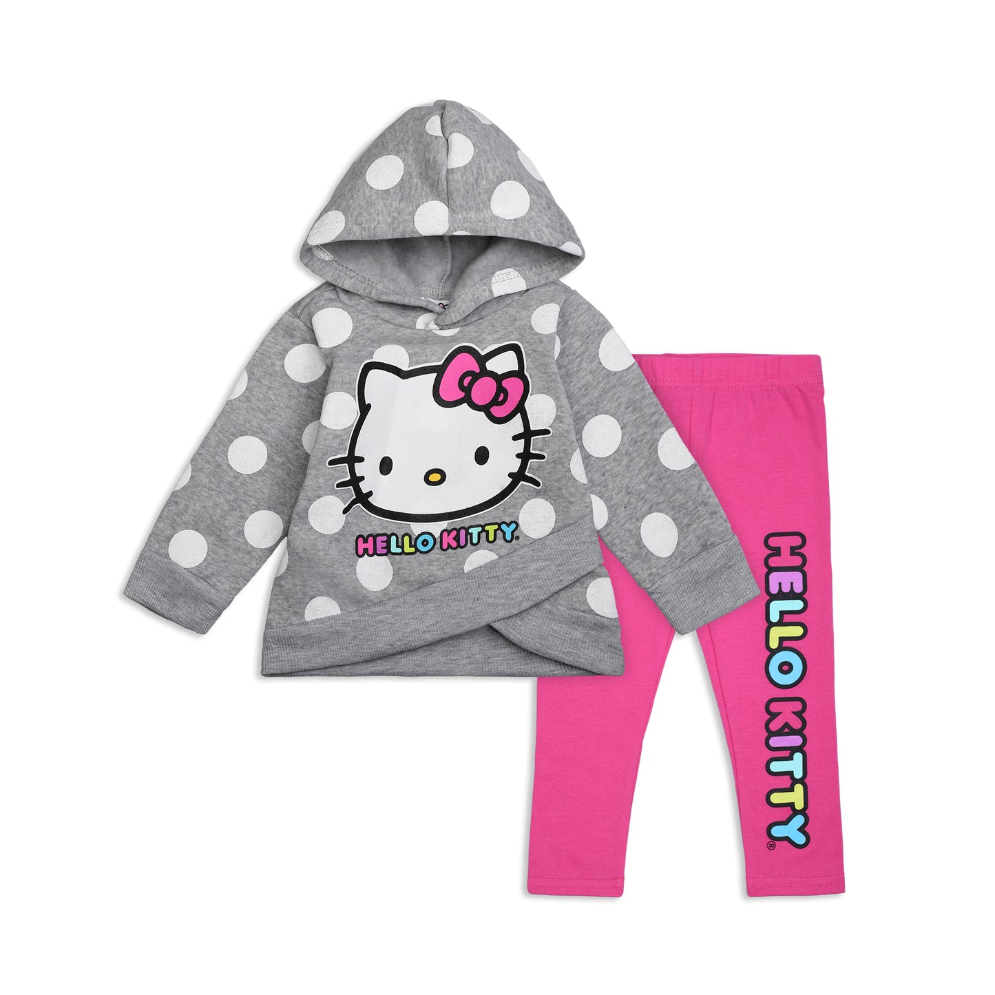 Hello Kitty Girls 2 Piece Hoodie and Legging Set for Infant, Toddler, Little and Big Girl - Grey/Pink