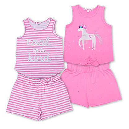 Nannette Girl's 4 Pack Sleeveless Shirts and Shorts Set for Kids, Matching Summer Bundle, Pink