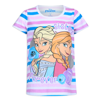 Disney Frozen Elsa and Anna Girls’ Short Sleeve Shirt 3 Pack for Toddler and Little Kids – Pink/Blue/White