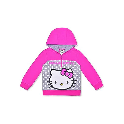 Hello Kitty Pink Half Zip Hoodie Sweatshirt with Grey Polka Dot Print