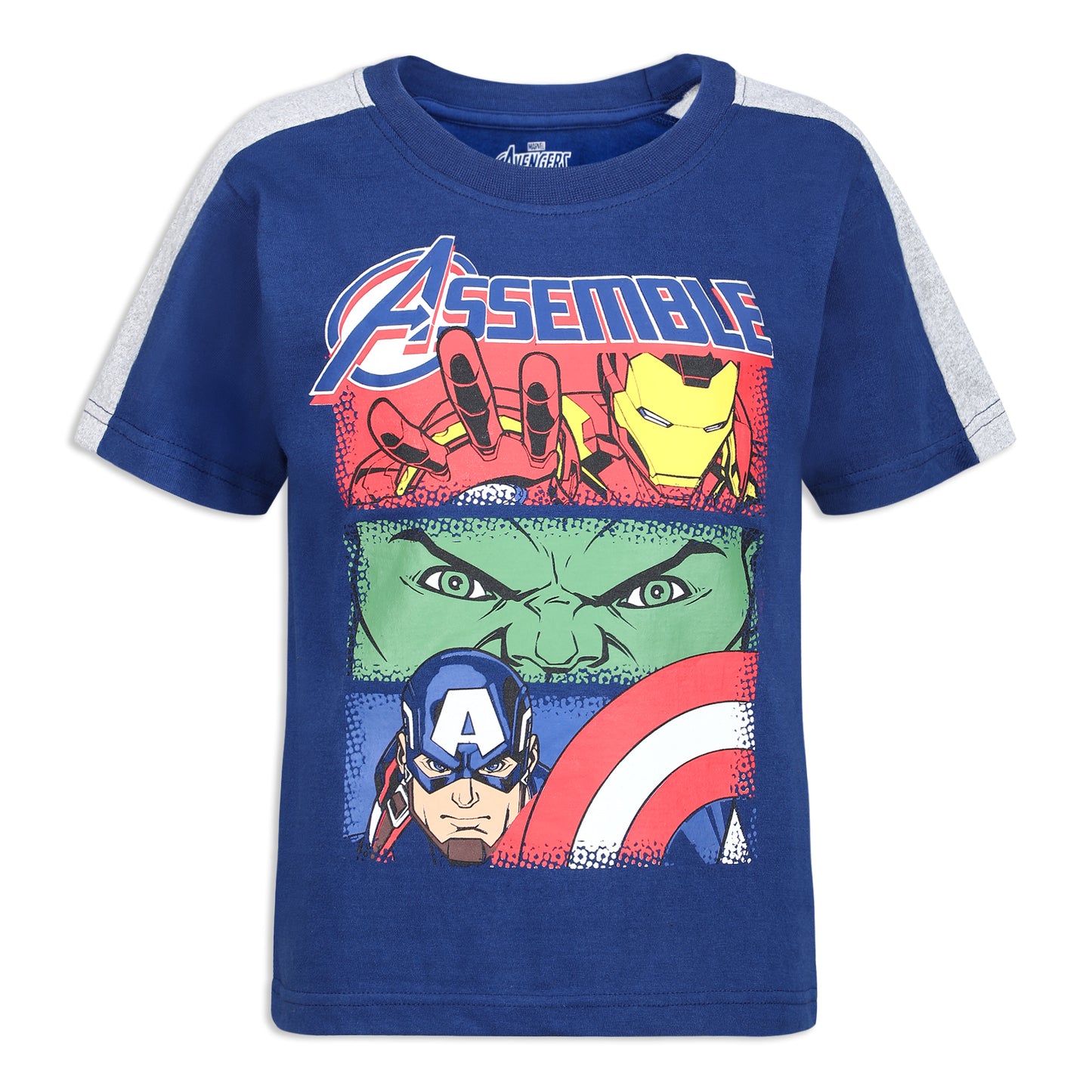 Marvel Avengers Captain America, Hulk and Iron Man Boys’ 4 Pack T-Shirt for Toddler and Little Kids - Navy/Blue/Green/Red