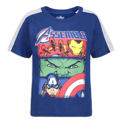 Marvel Avengers Captain America, Hulk and Iron Man Boys’ 4 Pack T-Shirt for Toddler and Little Kids - Navy/Blue/Green/Red