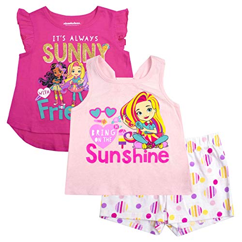 Nickelodeon Sunny Day Girls’ Short Sleeve Shirt, Tank Top, and Shorts Set for Toddlers – Pink/White