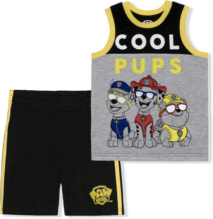 Paw Patrol Nickelodeon Marshall, Rubble and Chase Boys Tank Top and Shorts Set for Toddler and Little Kids ? Black/Grey