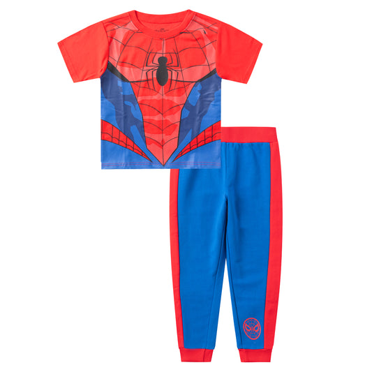 Marvel Spiderman Boys T-Shirt and Jogger Set for Toddler and Little Kids – Red/Blue