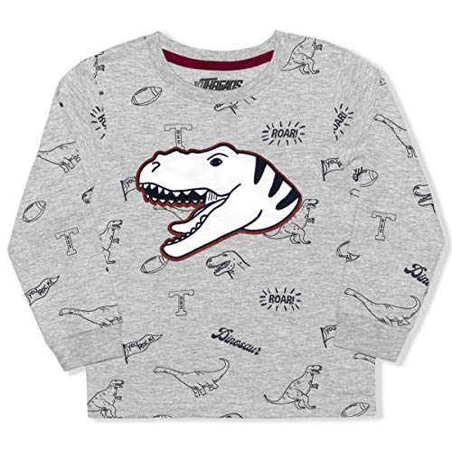 10THREADS Boys’ Dinosaur Long Sleeve Shirt for Toddler and Little Kids – Black or Grey or White