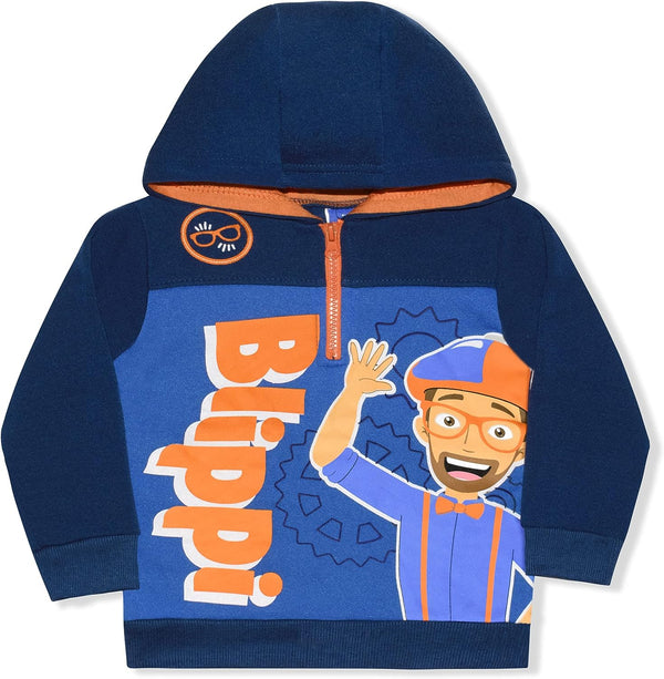 Blippi Boys Pullover Half Zip Up Hoodie for Toddlers and Little Kids ? Navy