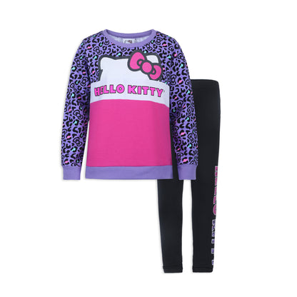 Hello Kitty Girls 2 Piece Sweatshirt and Legging Set for Toddler, Little and Big Girls - Pink/Purple/Black