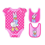 Disney Baby Girls' Minnie, Daisy Duck, or Cinderella 2 Bibs and Bodysuit Pack, Pink