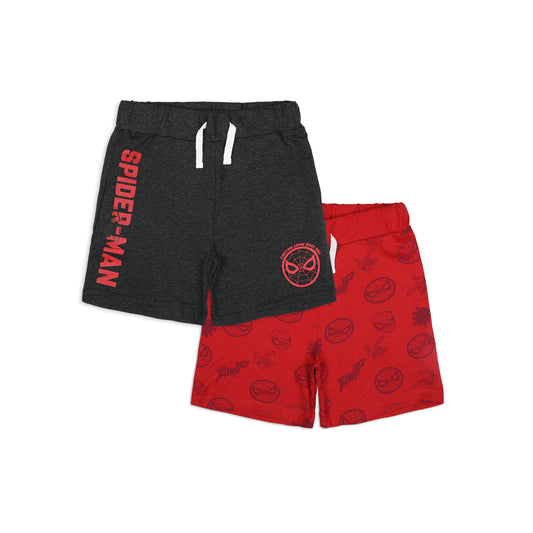 Marvel Avengers Spiderman Boys’ Shorts with Drawstring 2 Pack for Toddler and Little Kids – Grey/Red/Blue