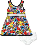 Sesame Street Girls Dress with Panties for Infant and Toddler - White/Multicolor