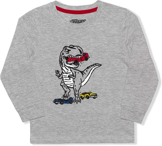 10THREADS Boys? Dinosaur Long Sleeve Shirt for Toddler and Little Kids ? Black or Grey or White