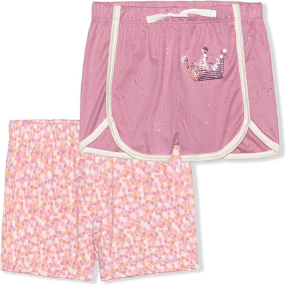 Young Hearts Girls’ 2 Pack Shorts for Toddler, Little and Big Kids – Yellow/Grey Green/White or Pink