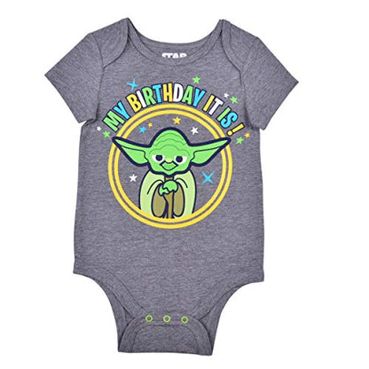 Star Wars Short Sleeve Creeper, Birthday Baby Milestone Romper, Yoda Bodysuit, Grey